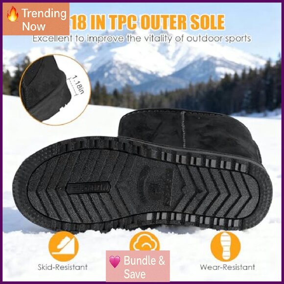 Women's Faux Suede Water Resistant Winter Boots Mid Calf Warm Fur Lined - Picture 5 of 8